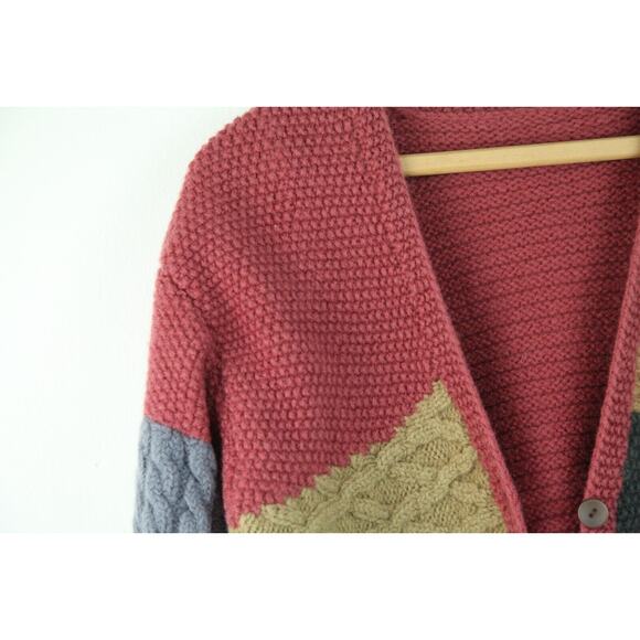 Vintage XS S Cardigan Cable Knit Patchwork Chunky Cottagecore Whismsigoth Cozy - Picture 2 of 12